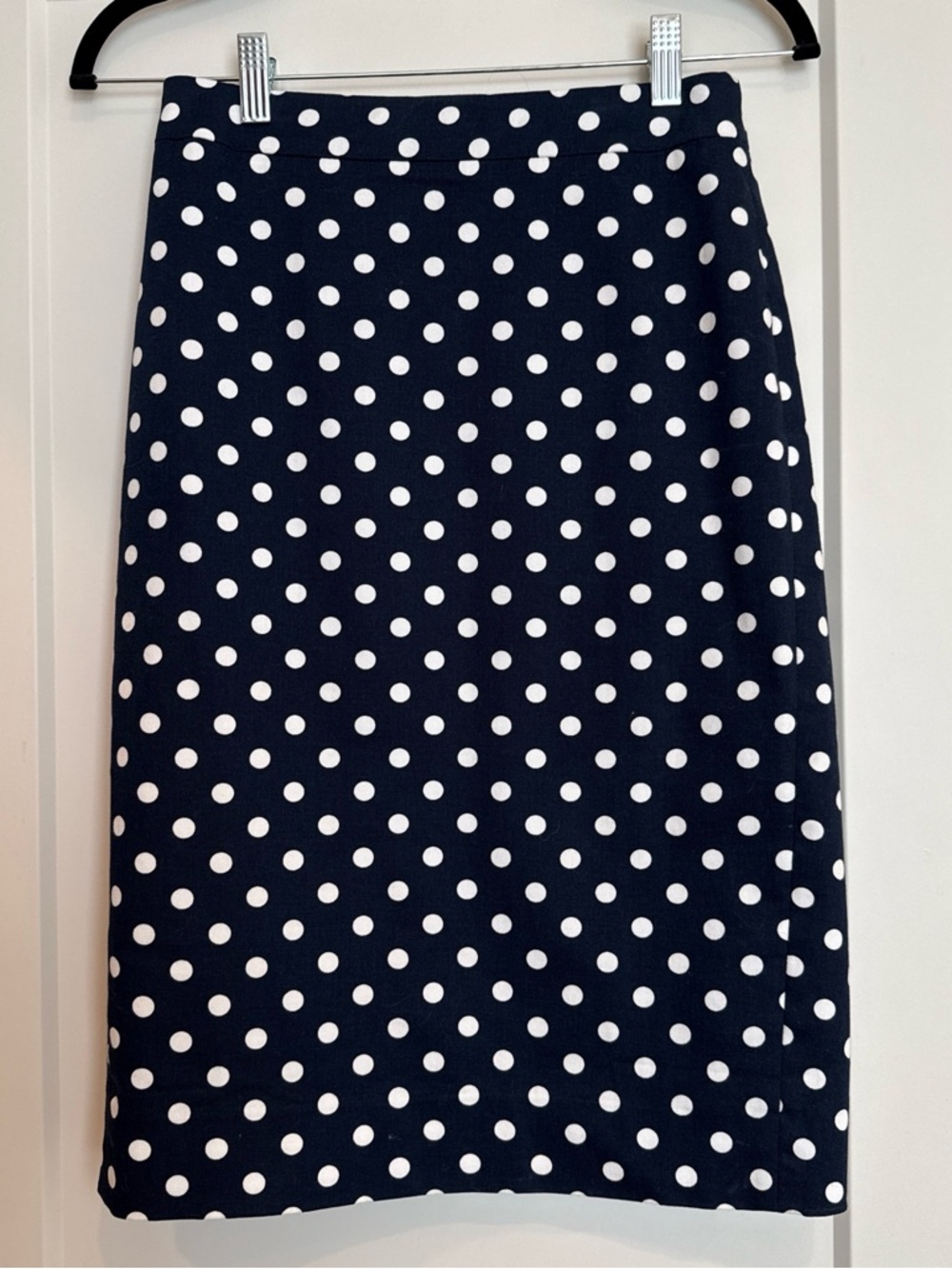 J. Crew Navy and White Polka Dot Pencil Skirt